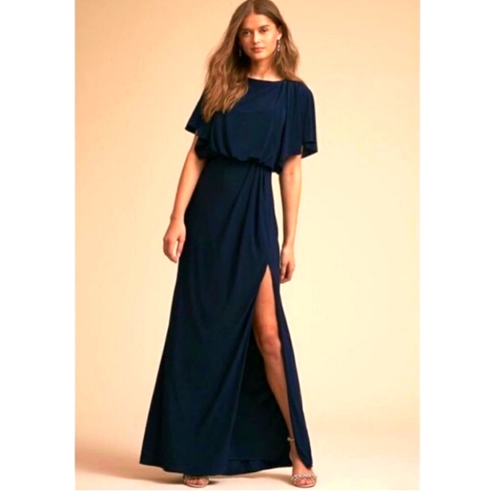NWT BHLDN Lena Jersey Flutter Sleeve Maxi Dress Navy Size 2 NWOT
